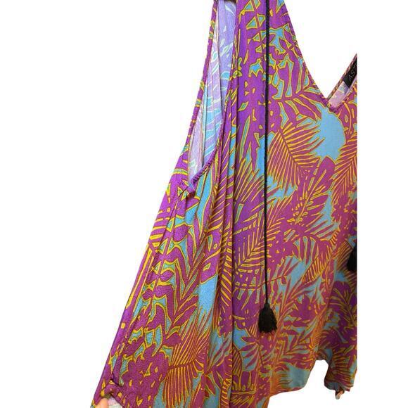 ASTR The Lable Women Large Muumuu Dress Cold Shoulder Tassels Handkerchief Hem - Picture 5 of 11